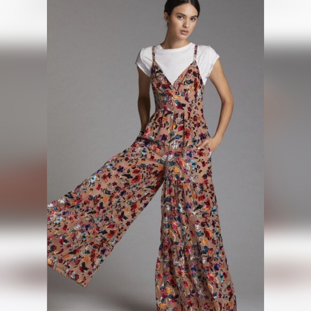 Hutch anthologies floral velvet burnout jumpsuit